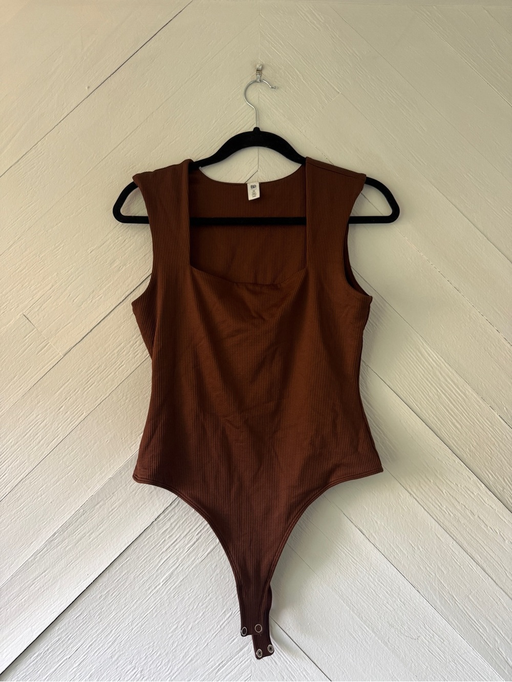 bp Ribbed Square-Neck Bodysuit in Brown